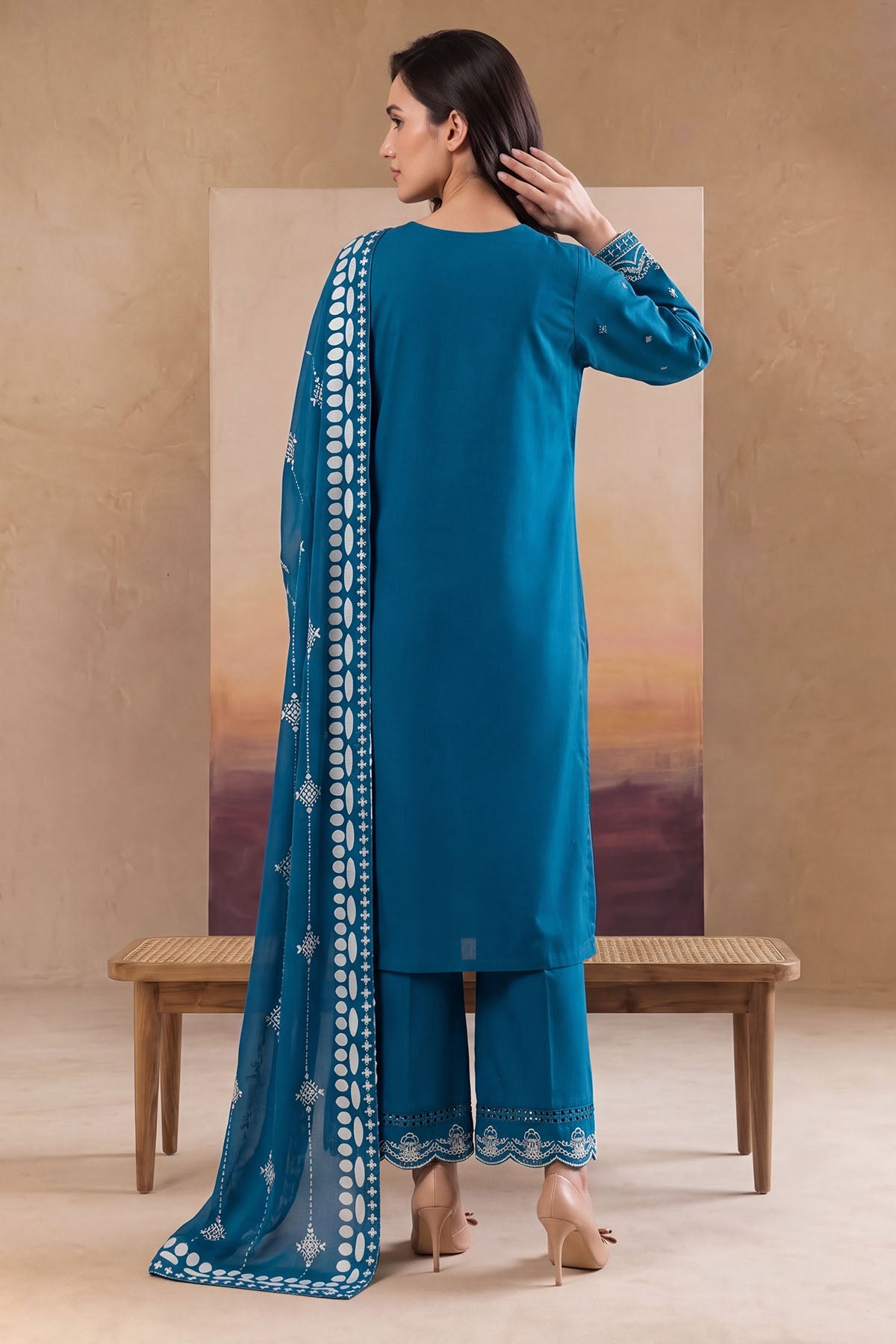 Women 3 Piece Solid Embroidered Suit - LDS2029