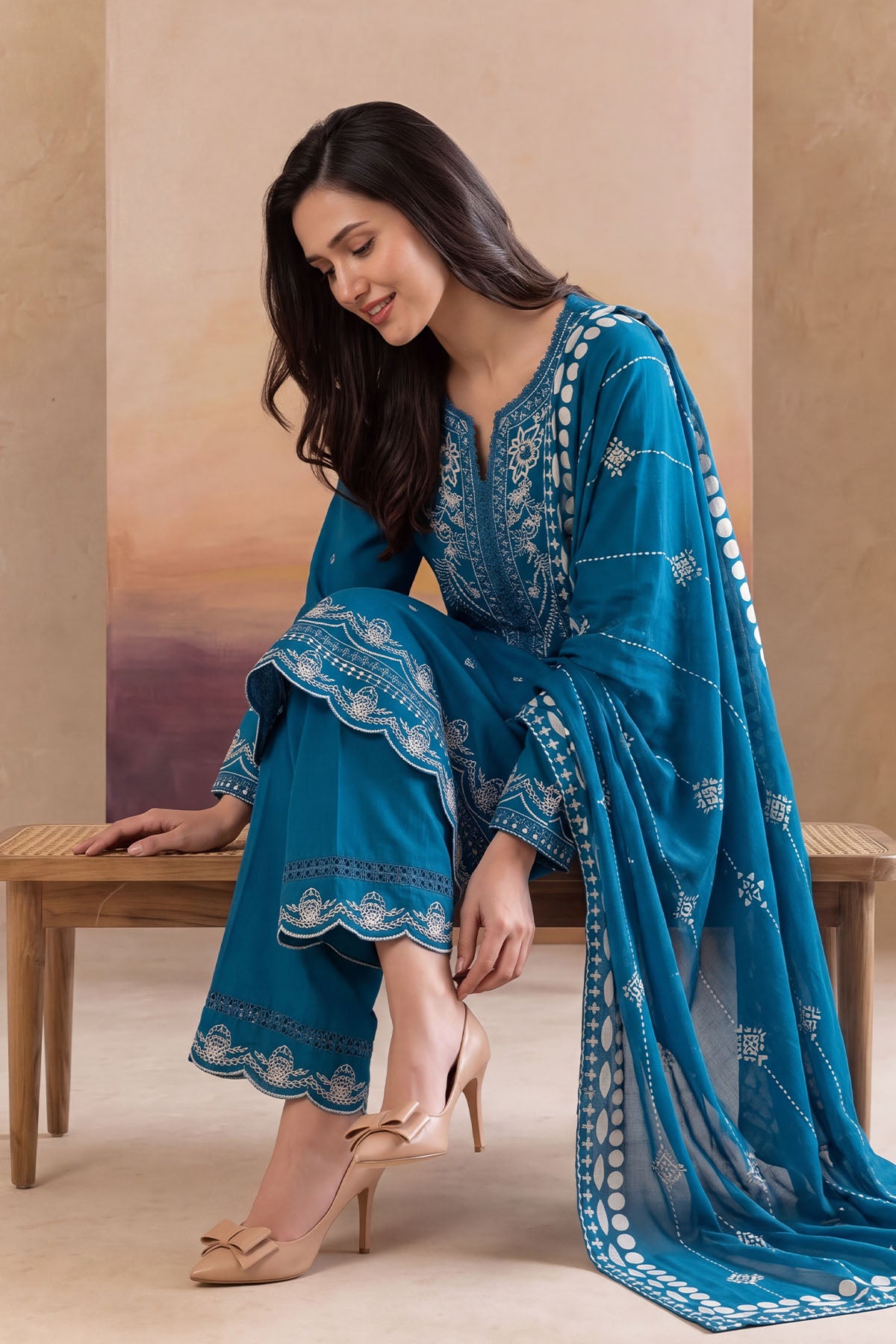 Women 3 Piece Solid Embroidered Suit - LDS2029