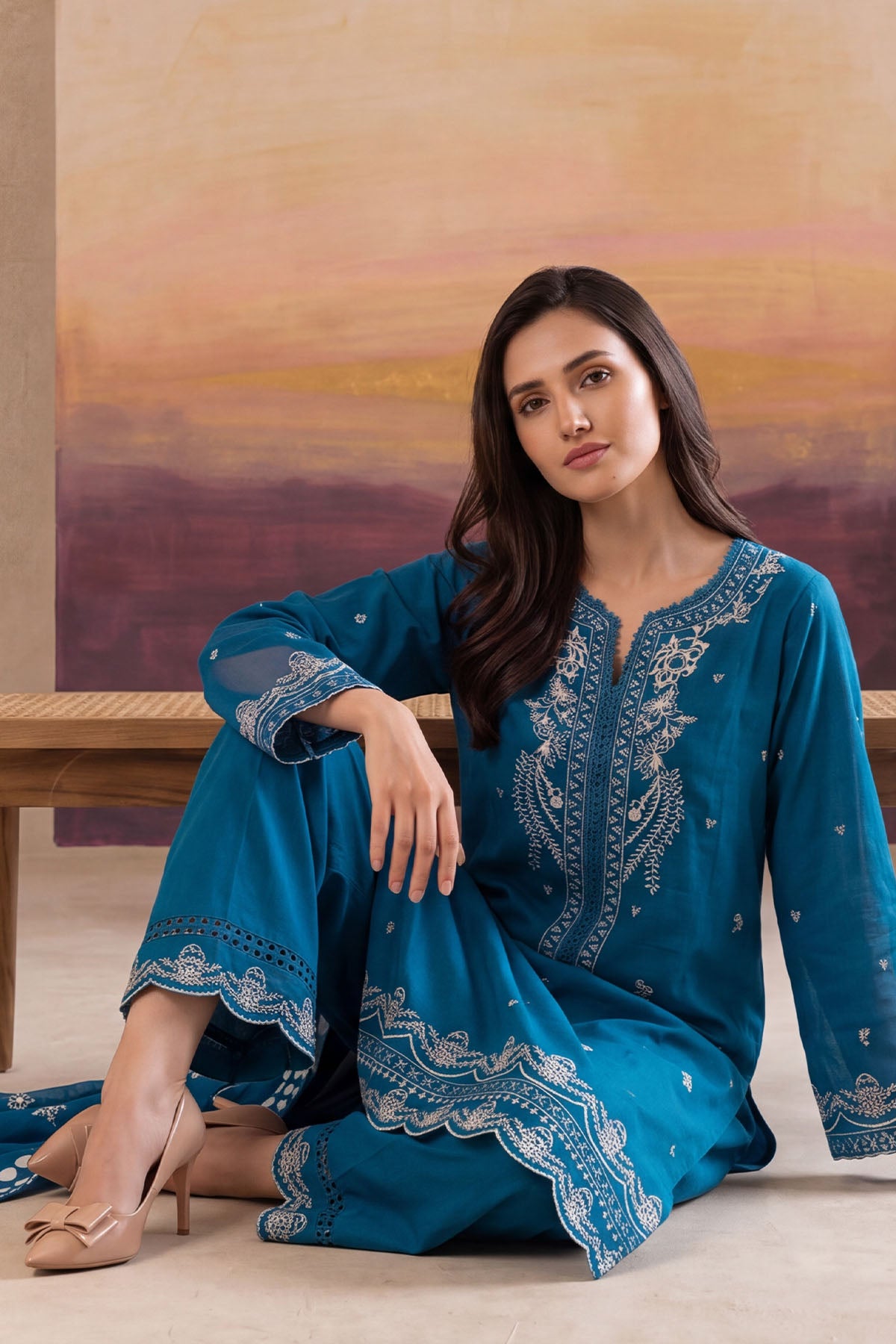 Women 3 Piece Solid Embroidered Suit - LDS2029