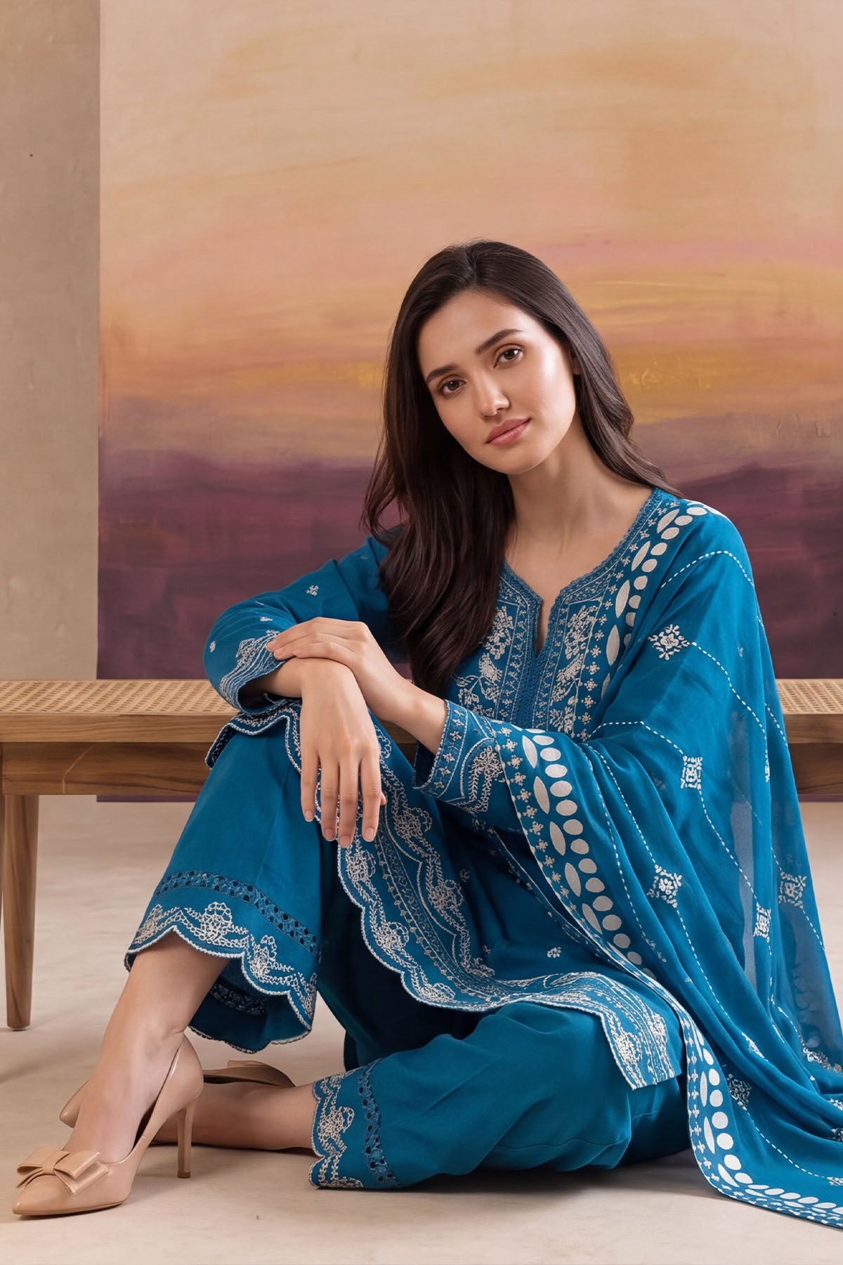 Women 3 Piece Solid Embroidered Suit - LDS2029