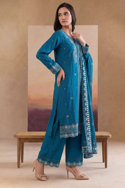 Women 3 Piece Solid Embroidered Suit - LDS2029