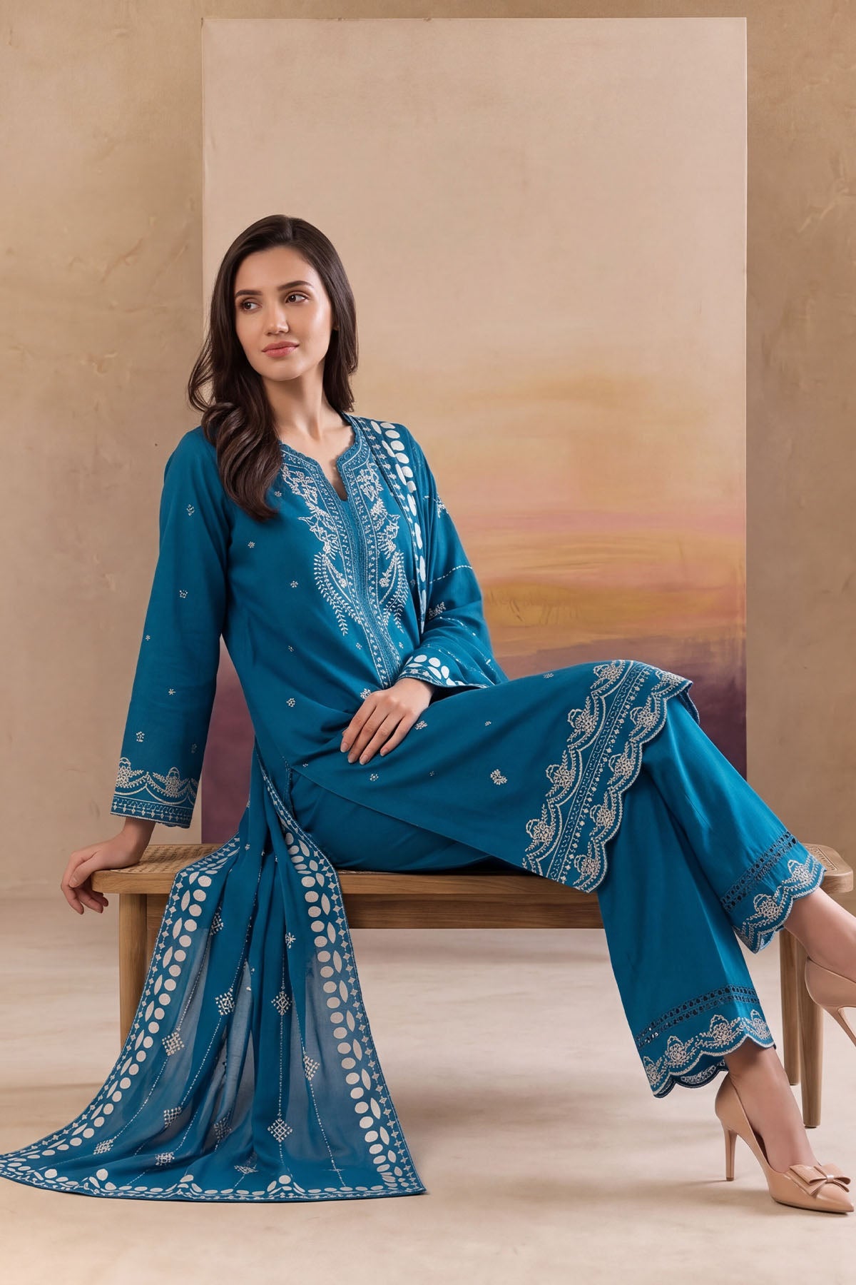 Women 3 Piece Solid Embroidered Suit - LDS2029