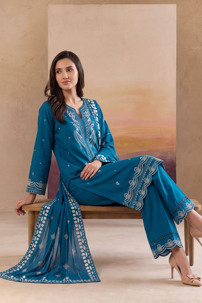 Women 3 Piece Solid Embroidered Suit - LDS2029
