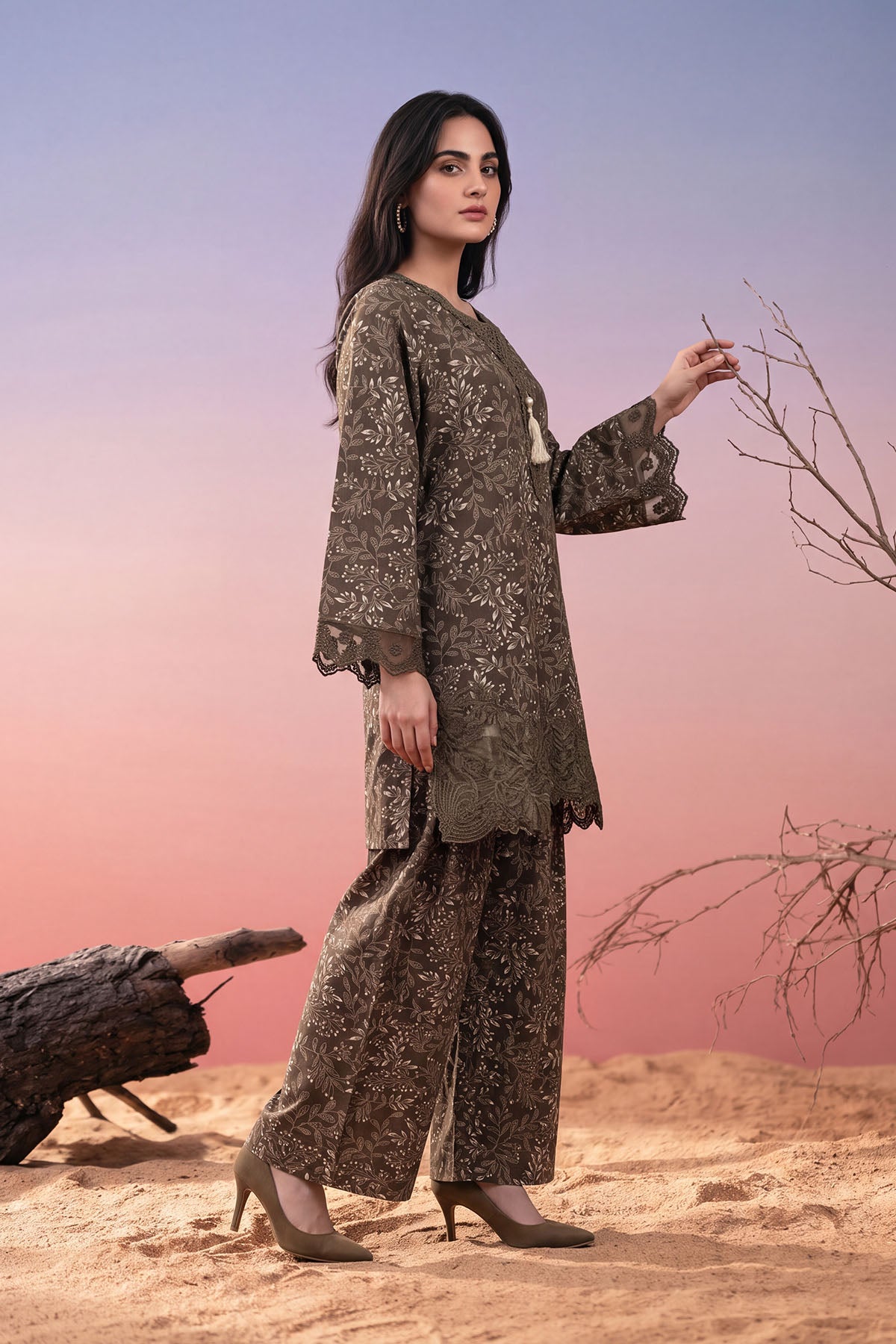 Women 2 Piece Printed Embroidered Suit - LDS2147