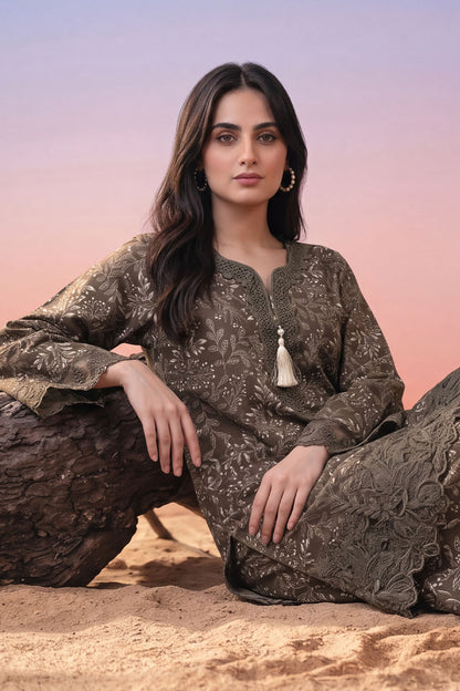 Women 2 Piece Printed Embroidered Suit - LDS2147