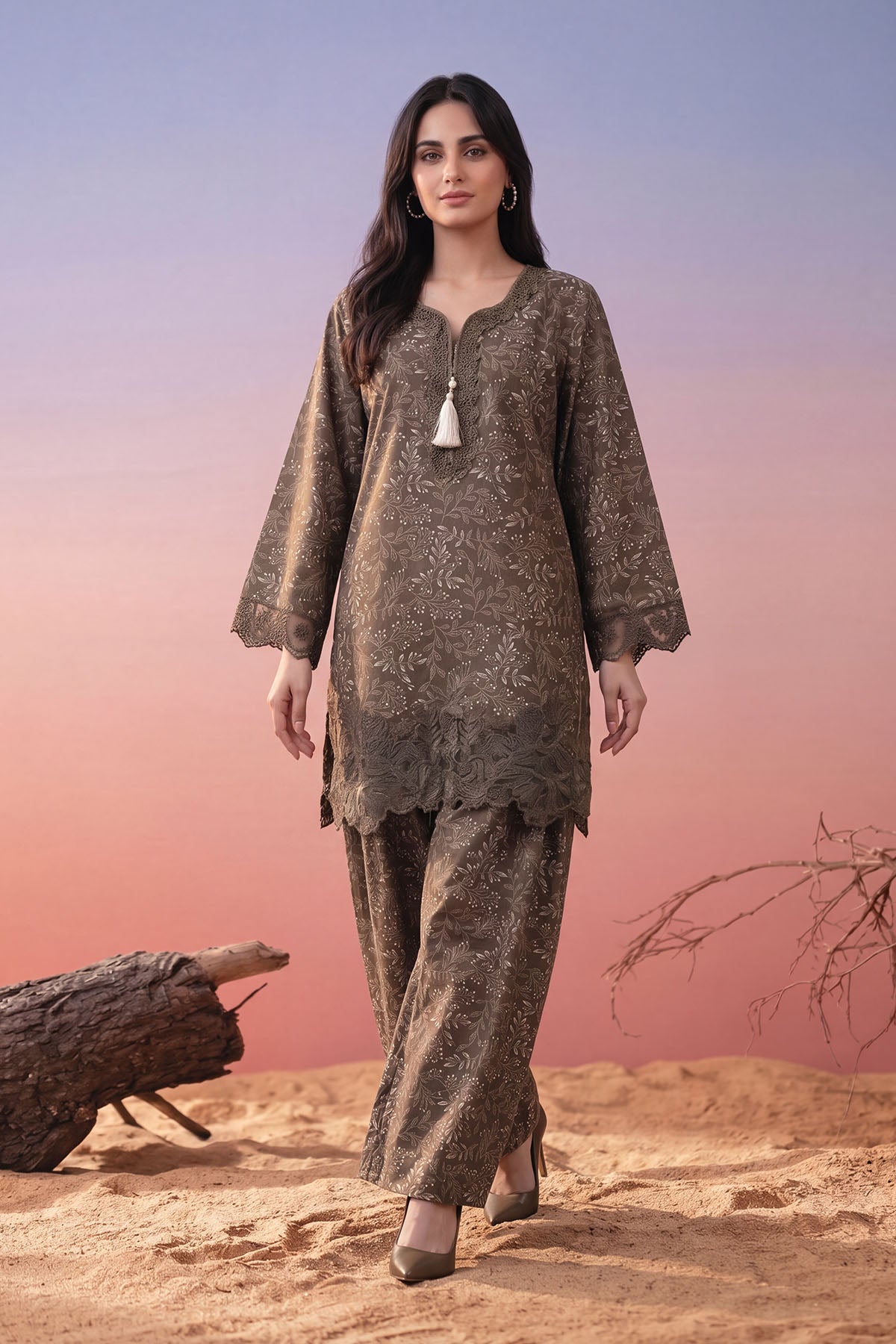 Women 2 Piece Printed Embroidered Suit - LDS2147
