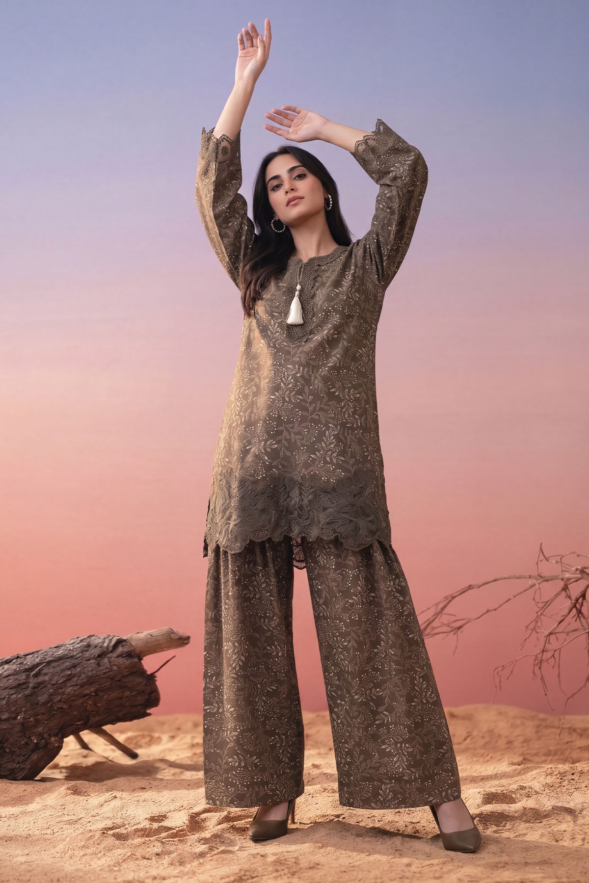 Women 2 Piece Printed Embroidered Suit - LDS2147