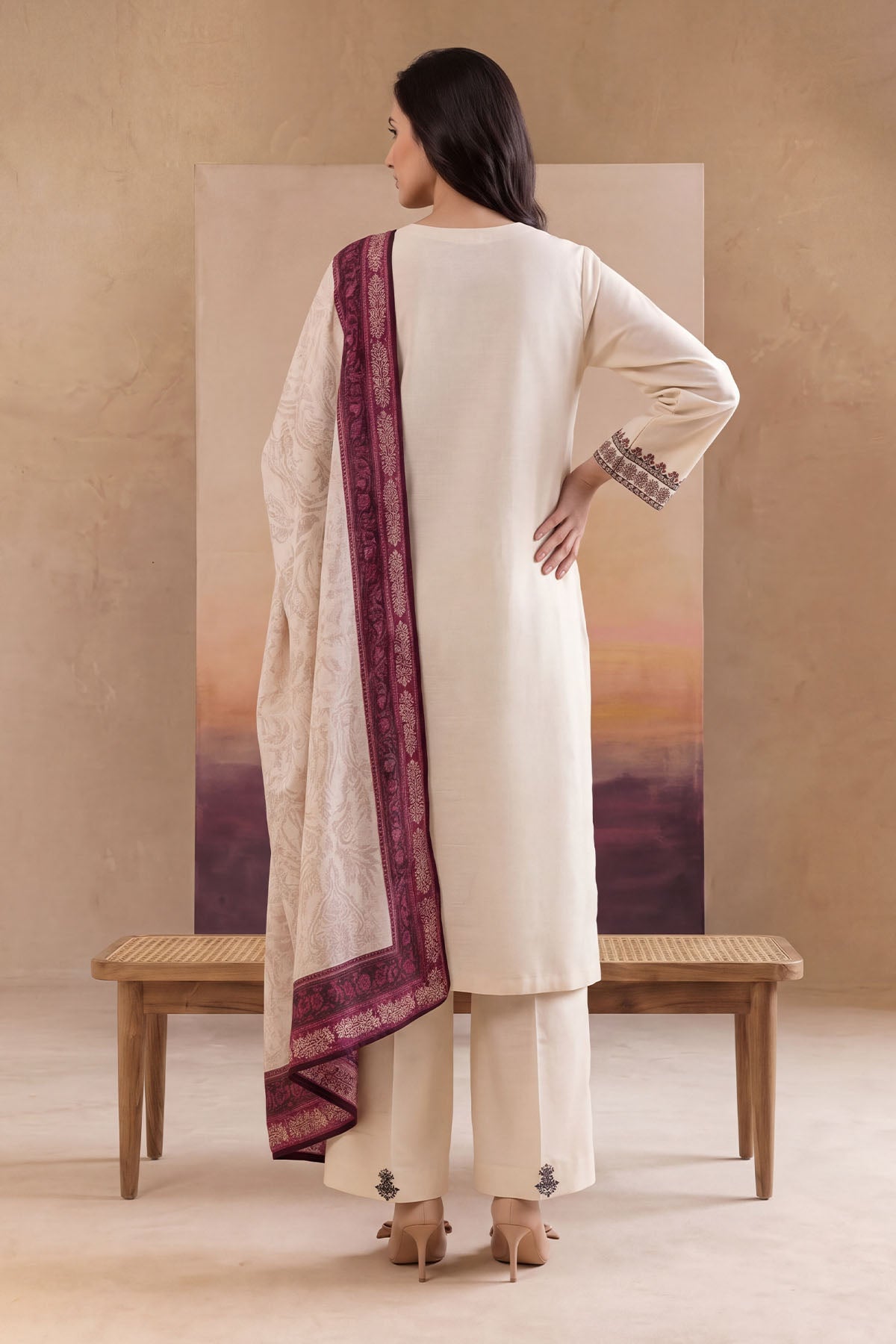 Women 3 Piece Solid Embroidered Suit - LDS2204