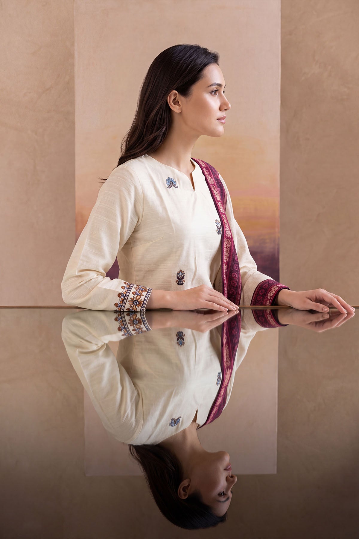 Women 3 Piece Solid Embroidered Suit - LDS2204