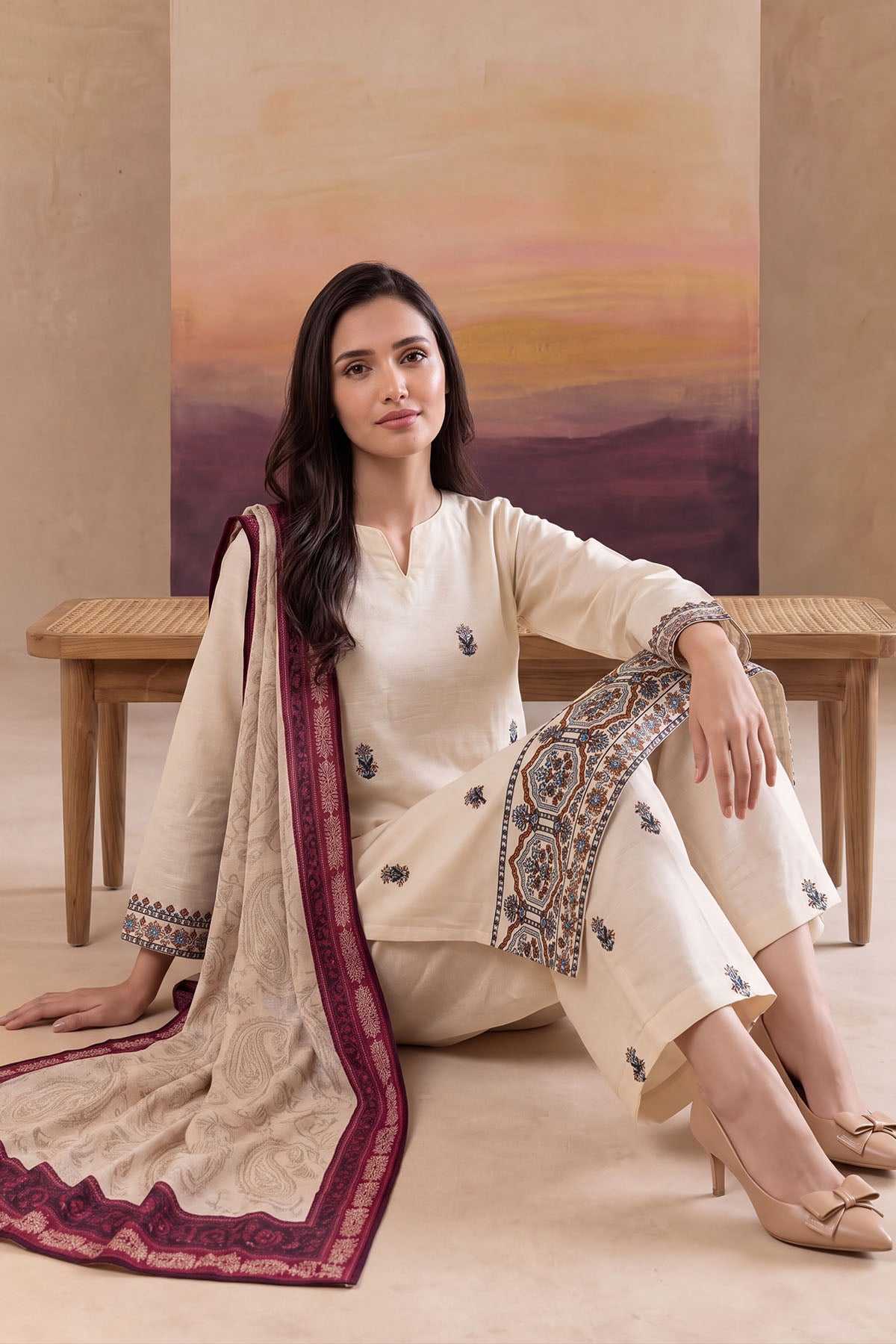 Women 3 Piece Solid Embroidered Suit - LDS2204