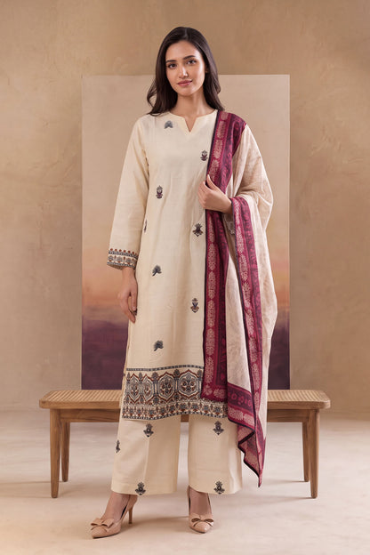 Women 3 Piece Solid Embroidered Suit - LDS2204
