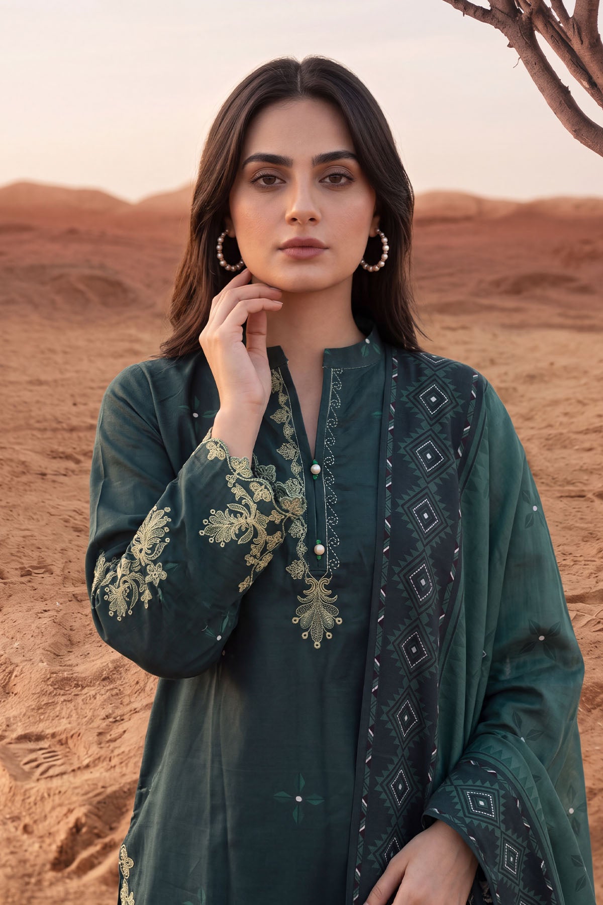 Women 3 Piece Printed Embroidered Suit - LDS2278