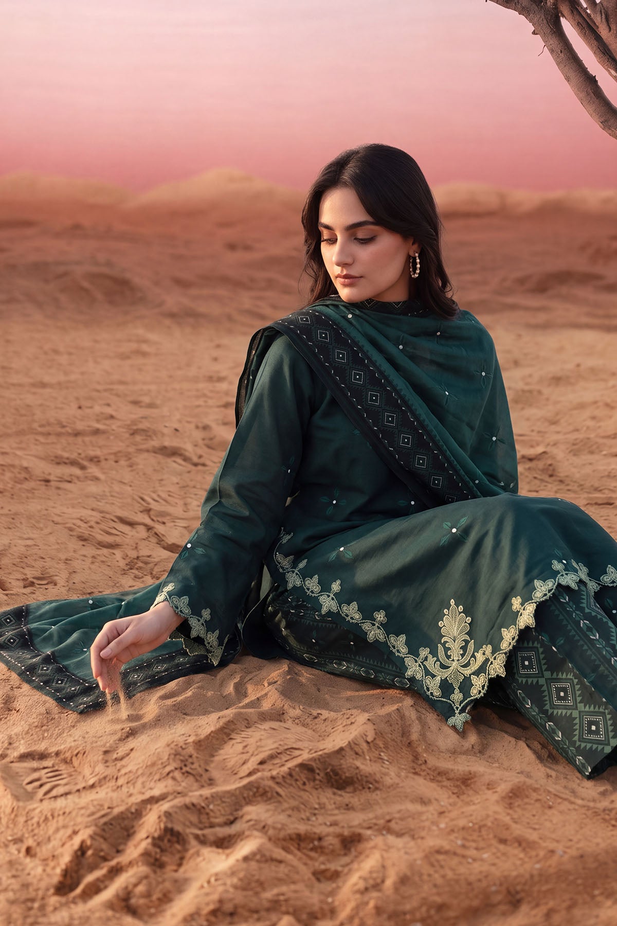 Women 3 Piece Printed Embroidered Suit - LDS2278