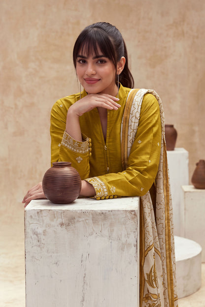 Women 3 Piece Solid Embroidered Suit - LDS2310