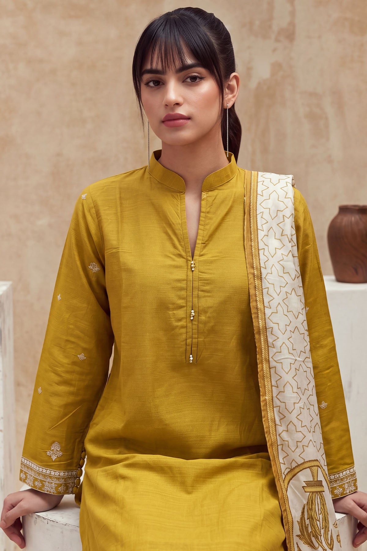 Women 3 Piece Solid Embroidered Suit - LDS2310