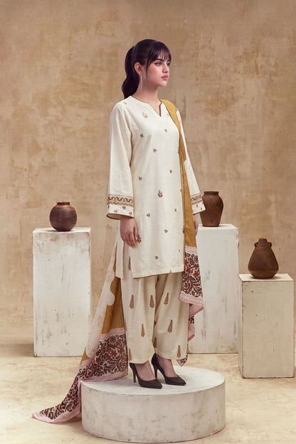 Women 3 Piece Solid Embroidered Suit - LDS2315