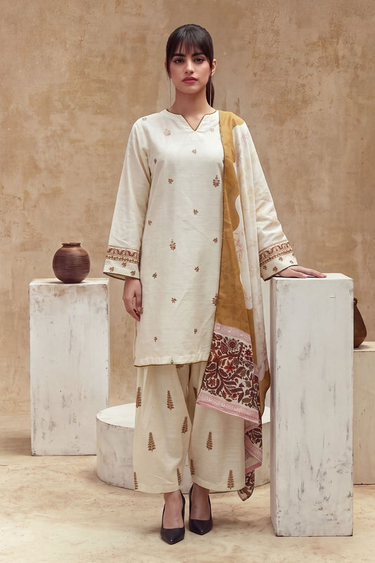 Women 3 Piece Solid Embroidered Suit - LDS2315