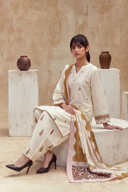 Women 3 Piece Solid Embroidered Suit - LDS2315