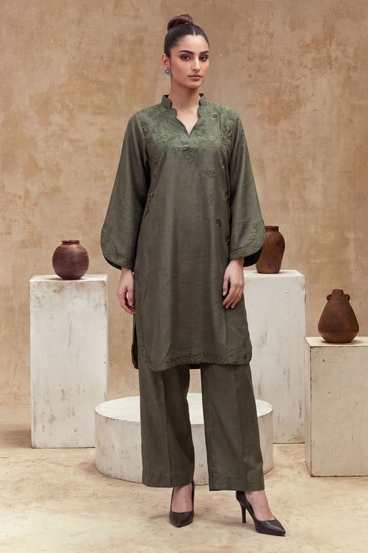 Women 2 Piece Solid Embroidered Suit - LDS2352