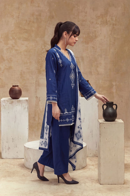 Women 3 Piece Solid Embroidered Suit - LDS2354
