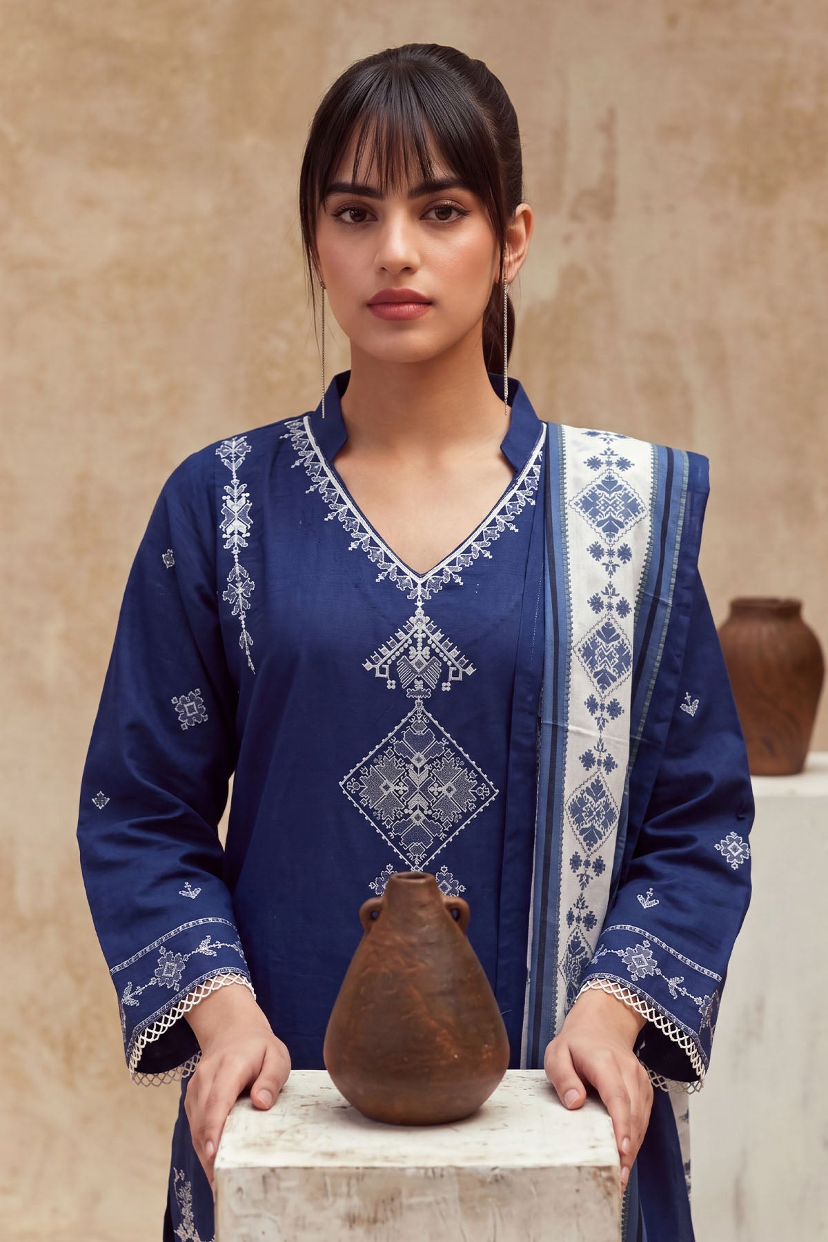 Women 3 Piece Solid Embroidered Suit - LDS2354
