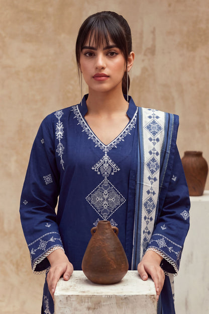 Women 3 Piece Solid Embroidered Suit - LDS2354