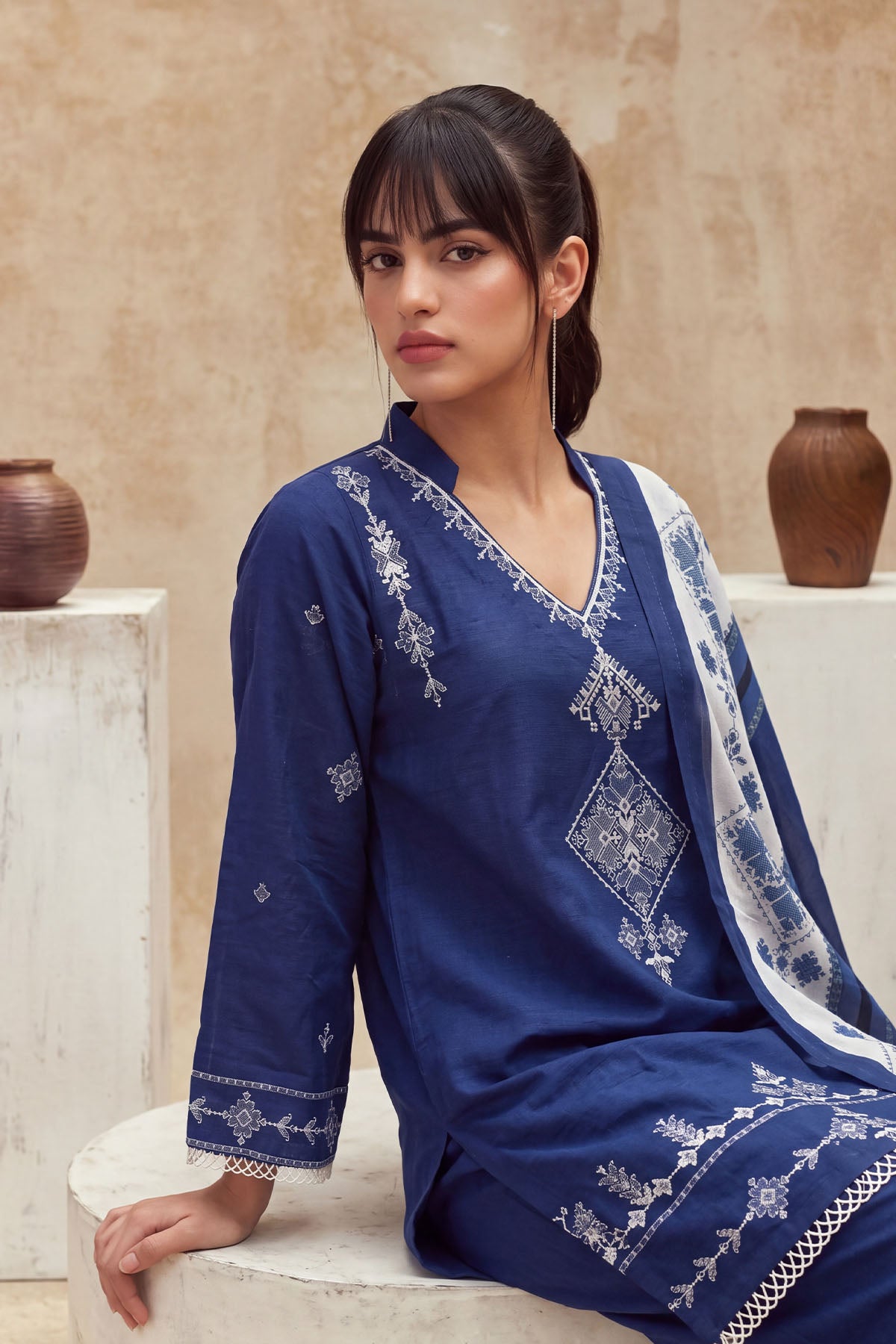 Women 3 Piece Solid Embroidered Suit - LDS2354