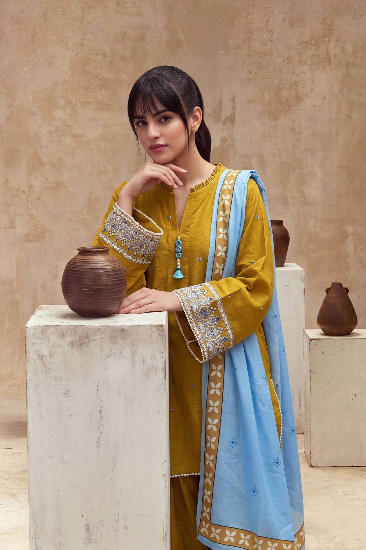Women 3 Piece Solid Embroidered Suit - LDS2387