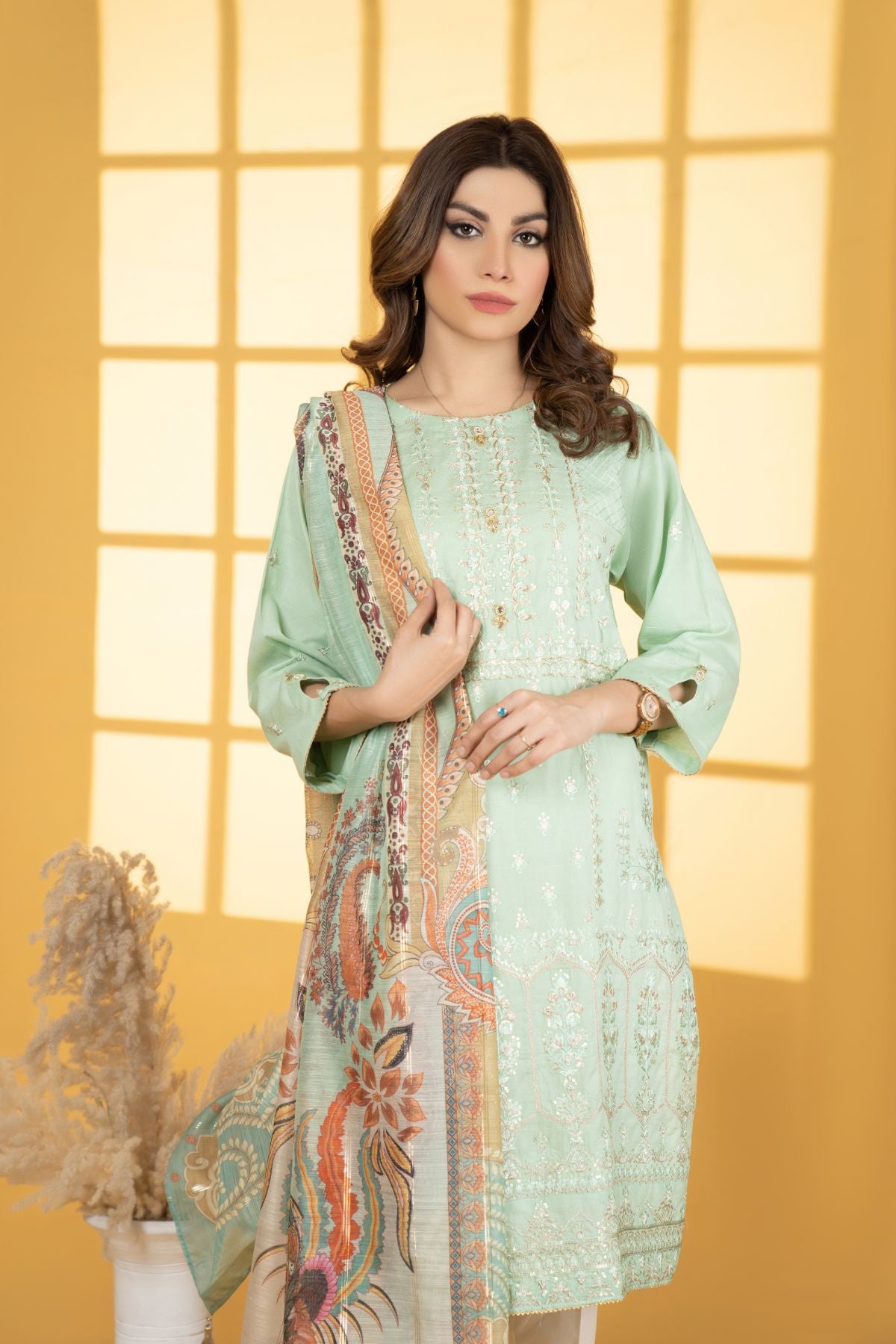 2PC Embroidered Suit - LDS 798