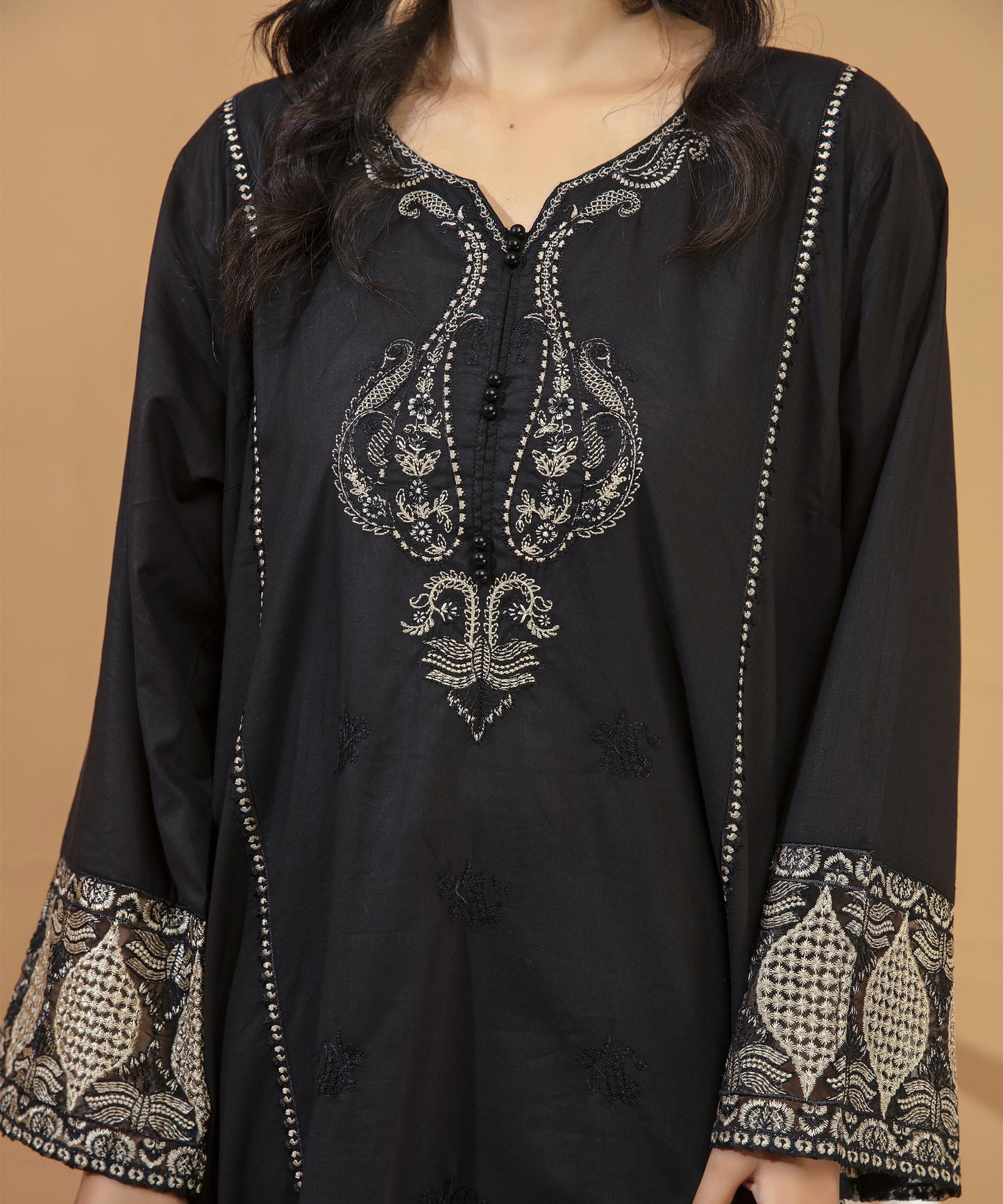 2PC Solid Embroidered Suit - LDS 905
