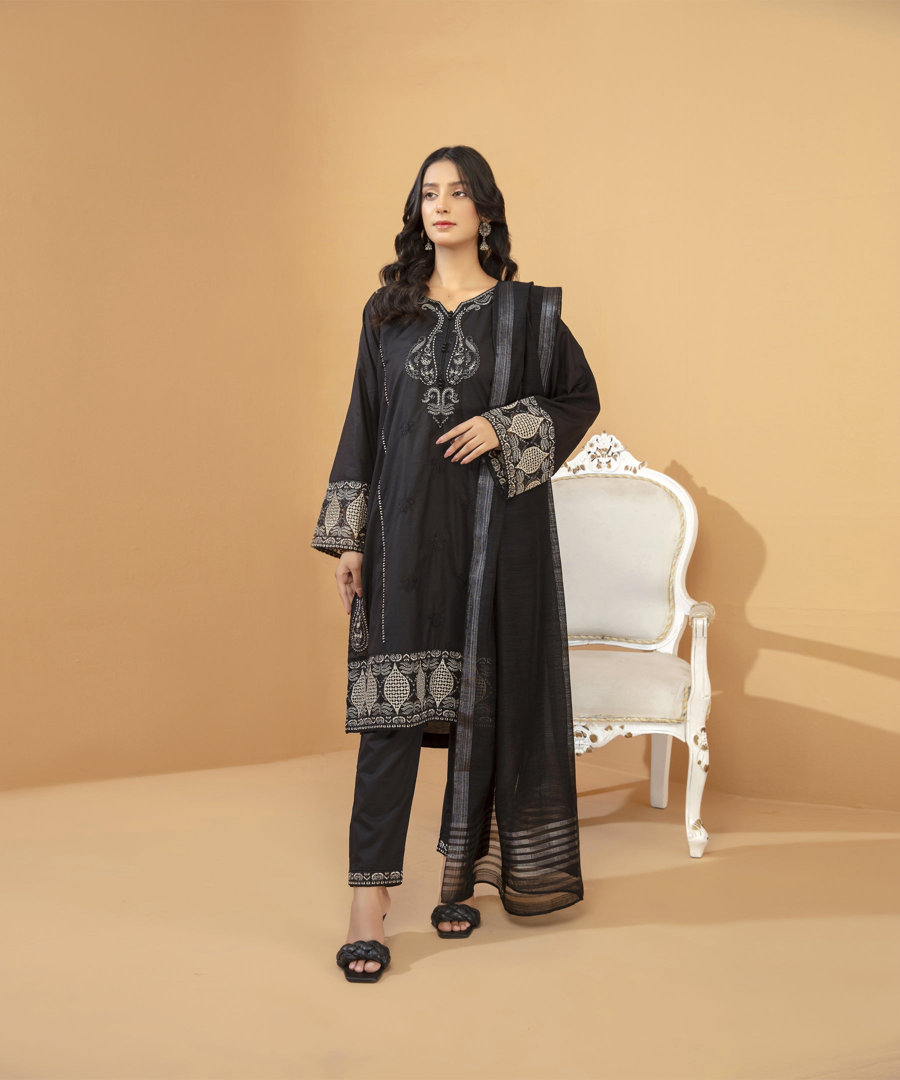 2PC Solid Embroidered Suit - LDS 905