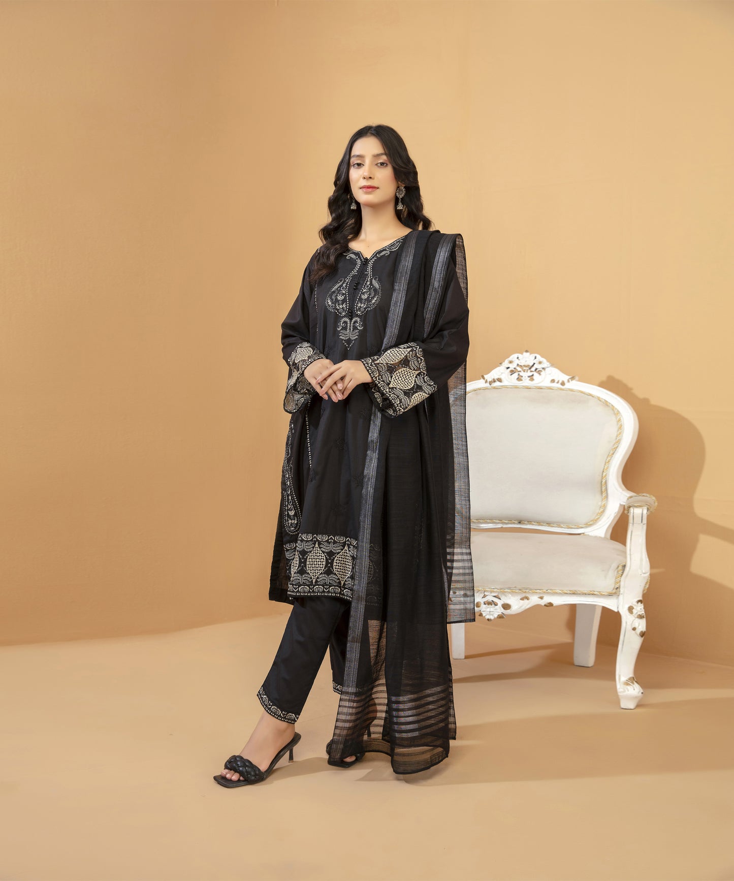 2PC Solid Embroidered Suit - LDS 905