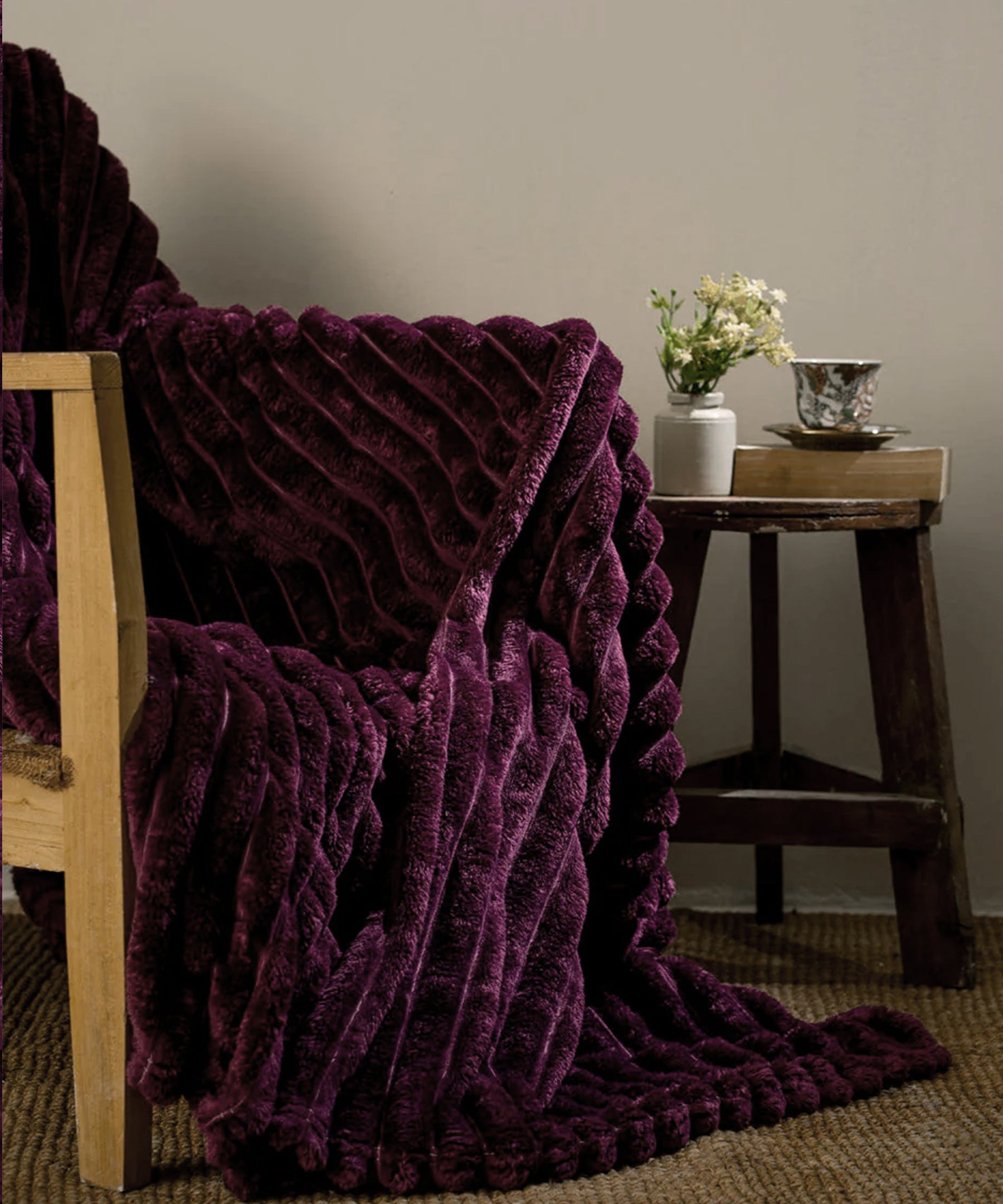 Strip Fleece Blanket - Plum