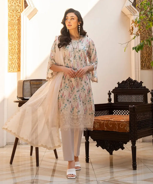 Women Printed Embroidered 3 Piece Suit - QUC064