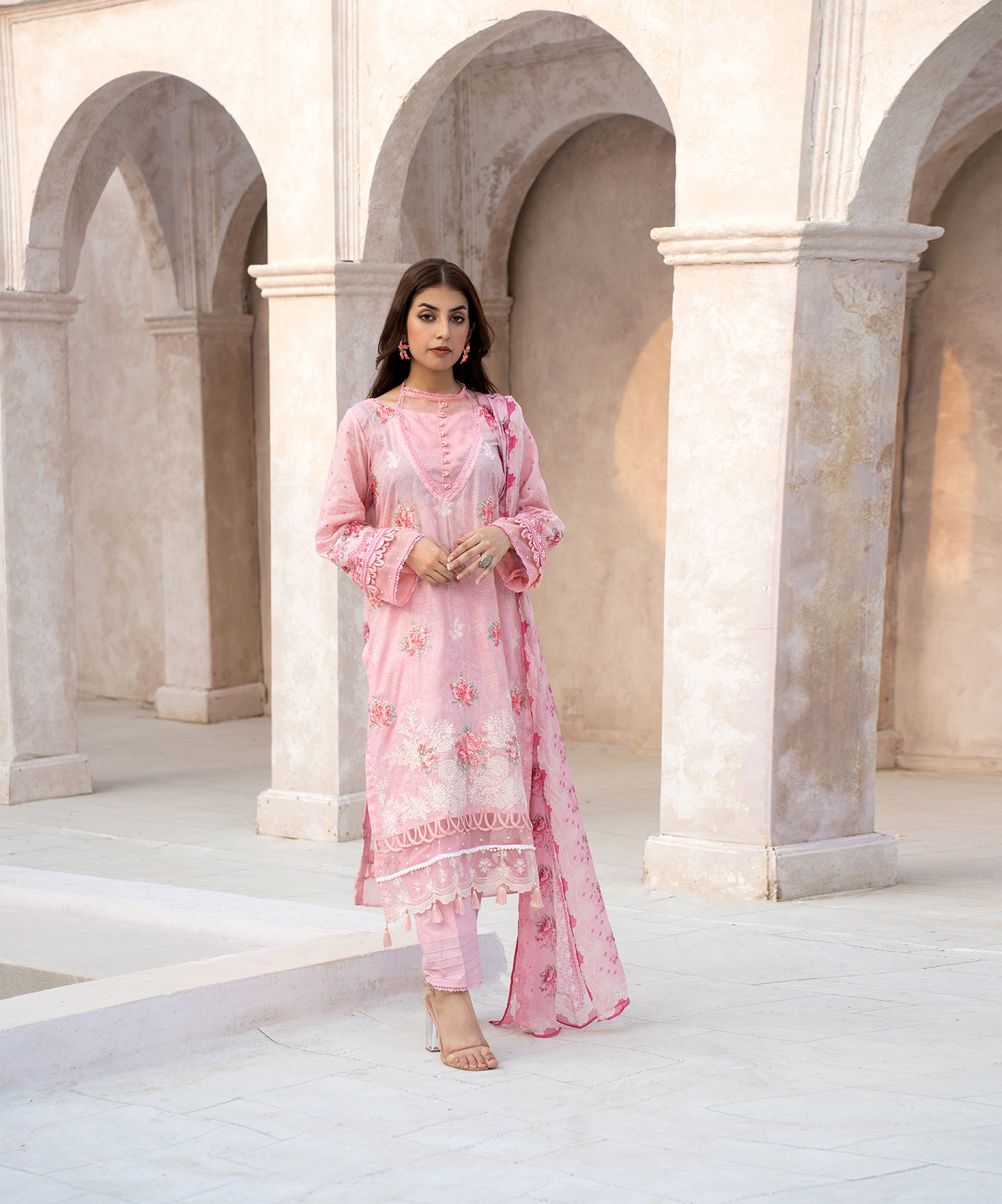 Women Printed Embroidered 3 Piece Suit - QUN616