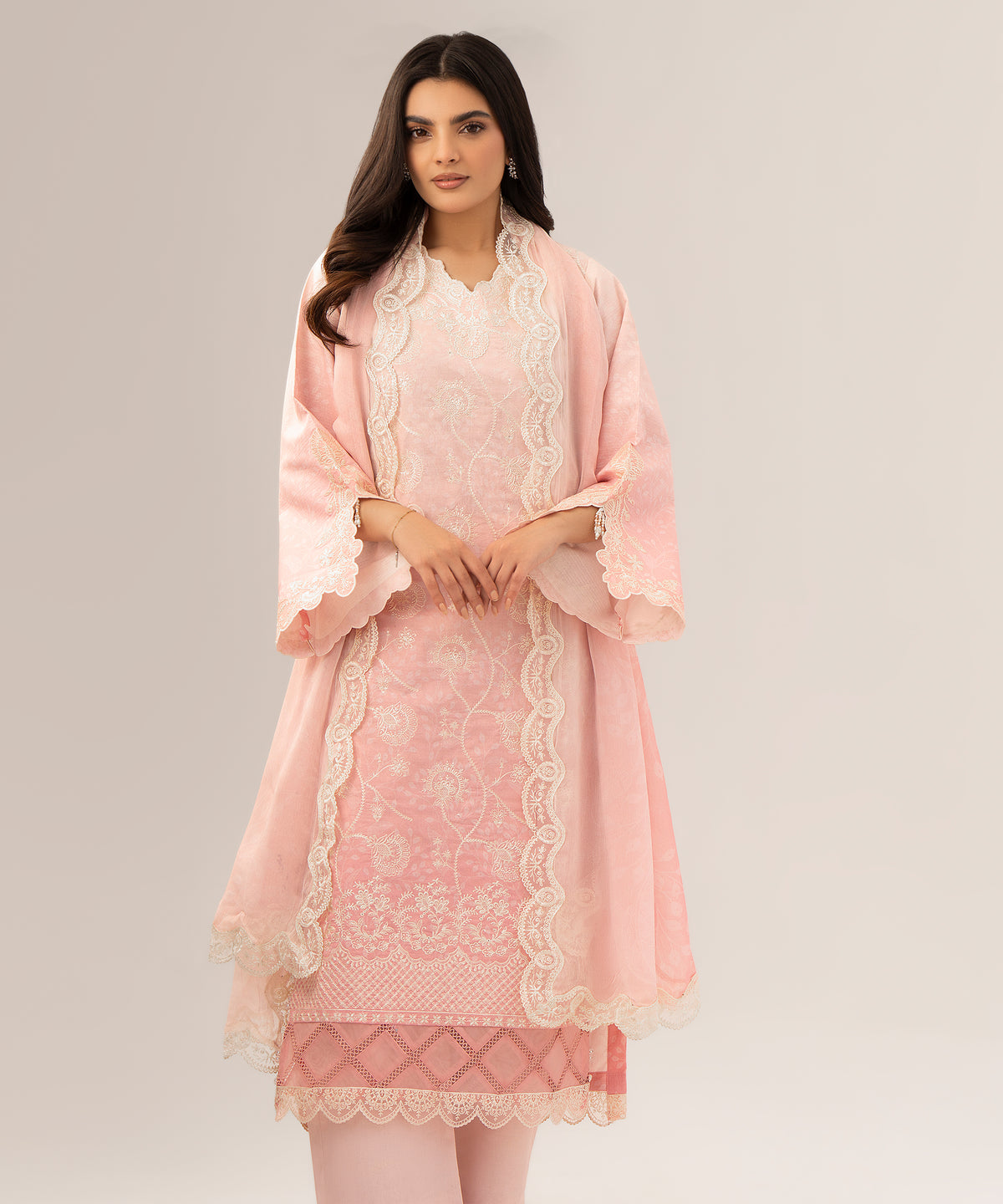 Women Printed Embroidered 3 Piece Suit - QUN073
