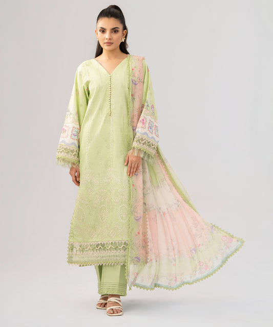 Women Printed Embroidered 3 Piece Suit - QUN077