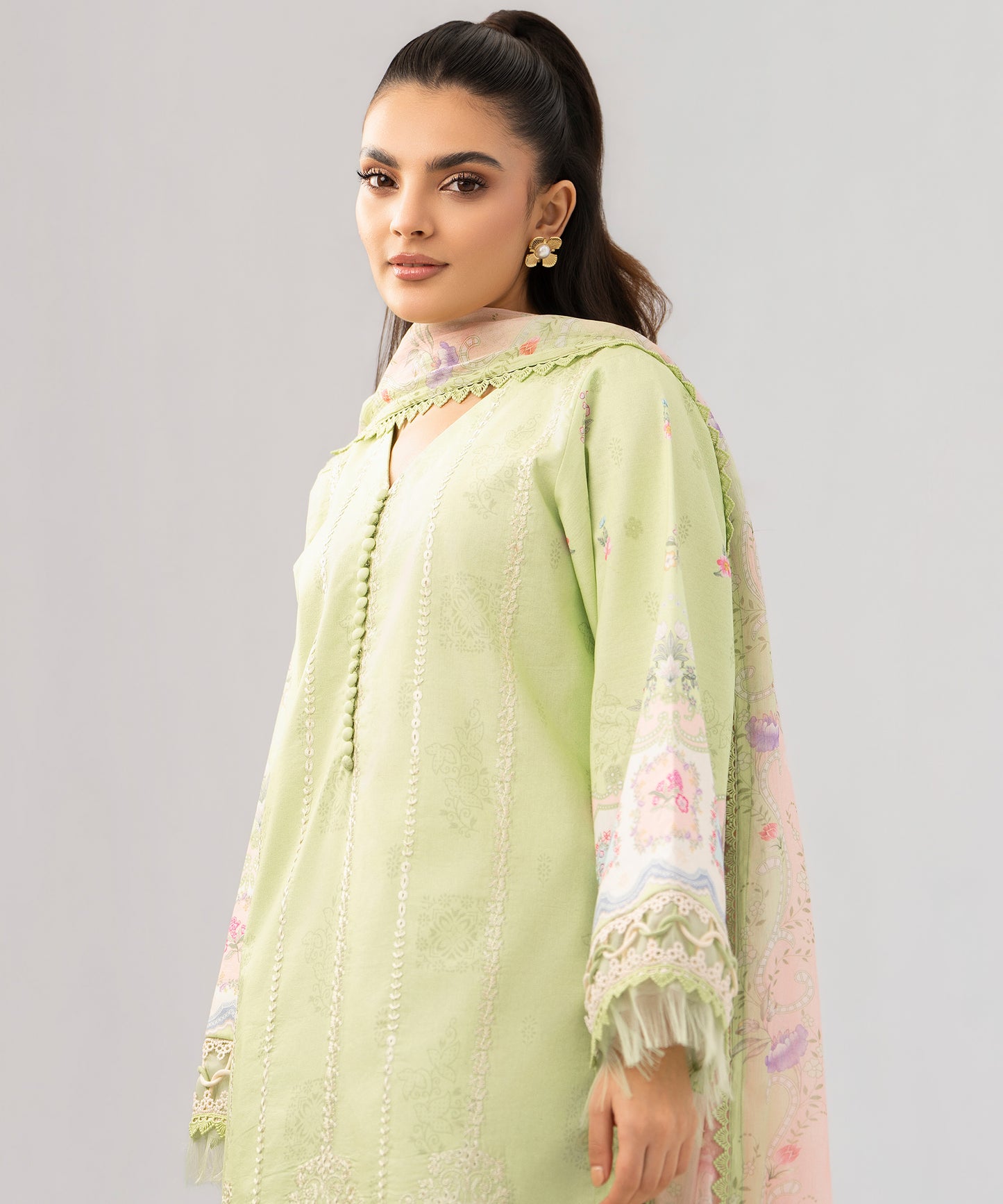 Women Printed Embroidered 3 Piece Suit - QUN077