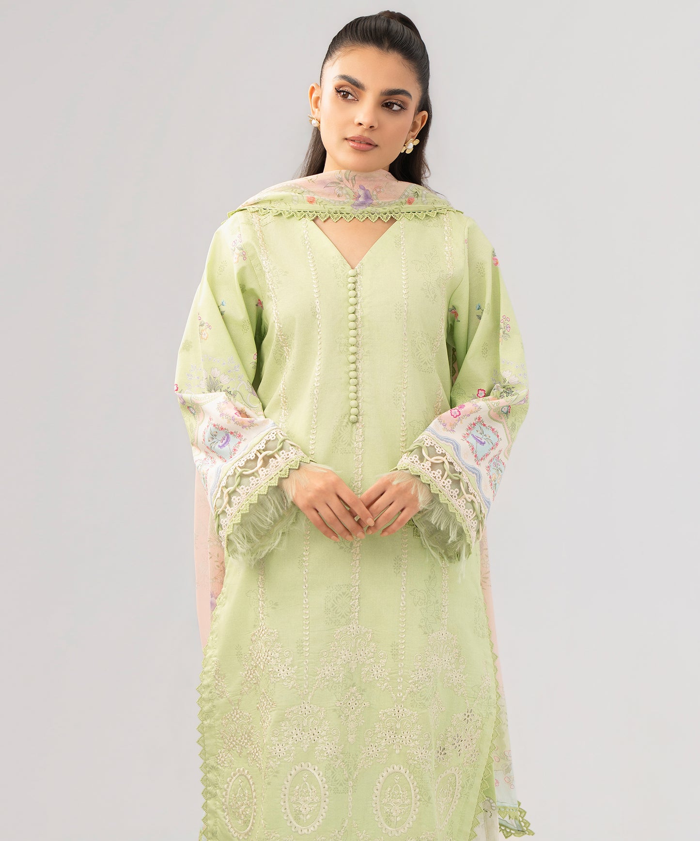 Women Printed Embroidered 3 Piece Suit - QUN077