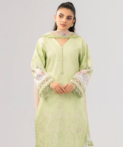 Women Printed Embroidered 3 Piece Suit - QUN077