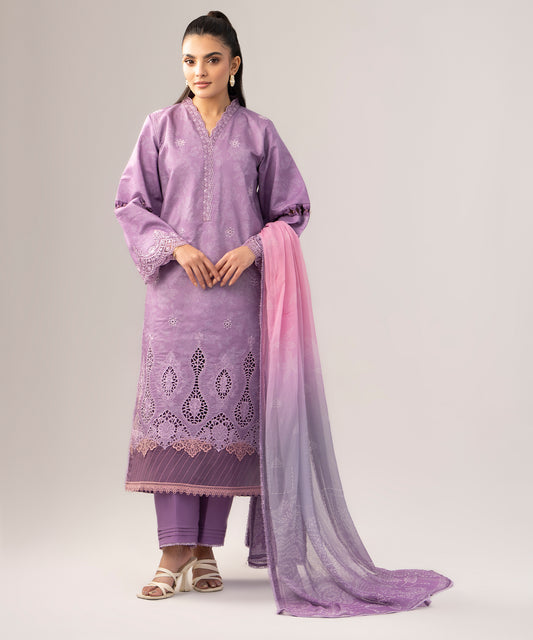 Women Printed Embroidered 3 Piece Suit - QUN075