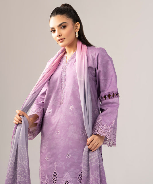 Women Printed Embroidered 3 Piece Suit - QUN075