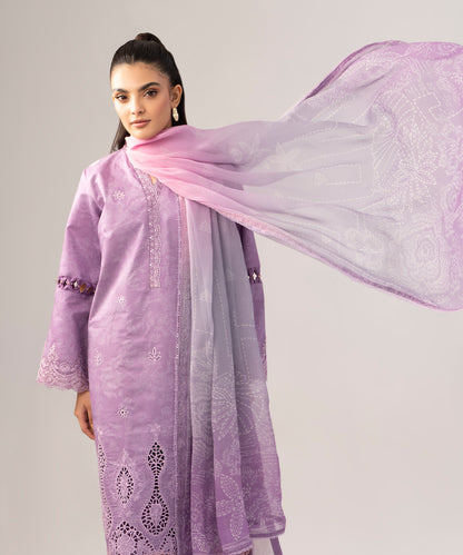Women Printed Embroidered 3 Piece Suit - QUN075