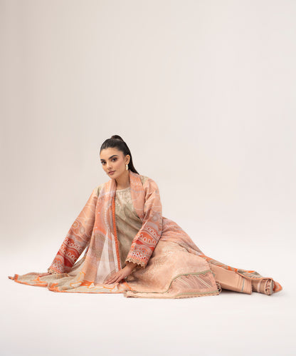 Women Printed Embroidered 3 Piece Suit - QUN078