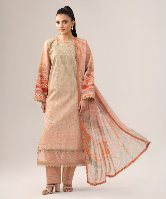 Women Printed Embroidered 3 Piece Suit - QUN078