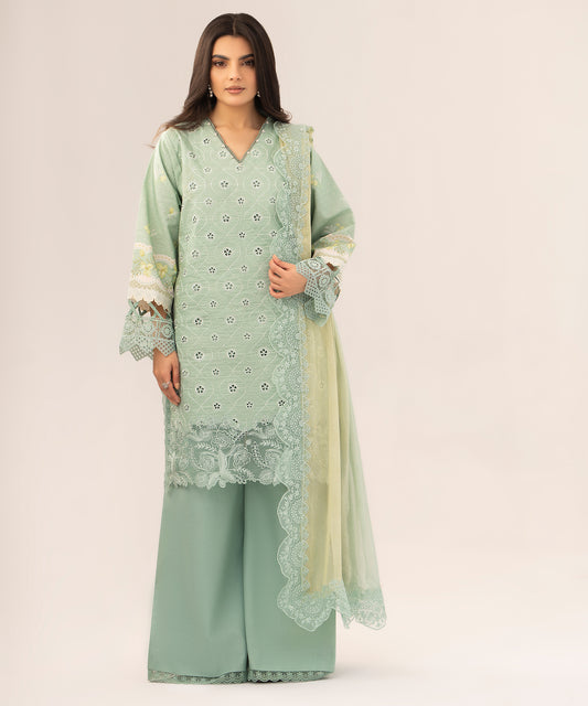 Women Printed Embroidered 3 Piece Suit - QUN079