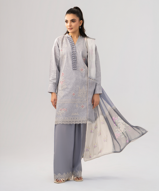 Women Printed Embroidered 3 Piece Suit - QUN080