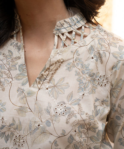 Women Printed Embroidered 3 Piece Suit - QUC061