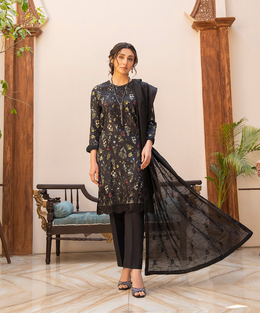 Women Printed Embroidered 3 Piece Suit - QUC063