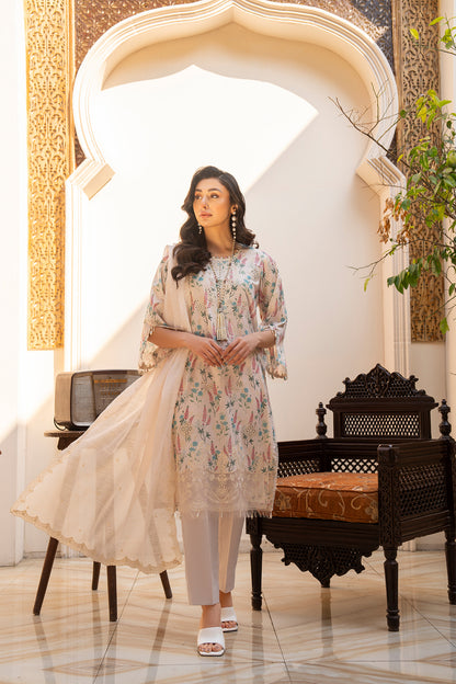 Women Printed Embroidered 3 Piece Suit - QUC064